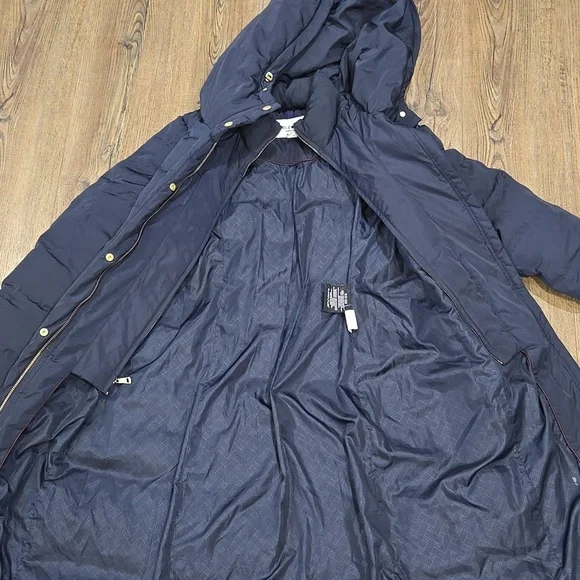 Cole Haan | Long Navy Hooded Puffer Coat Size Small - Picture 6 of 12
